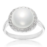 Sterling Silver Swarovski Pearl & Cubic Zirconia Halo Ring