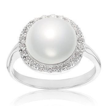 Sterling Silver Swarovski Pearl & Cubic Zirconia Halo Ring