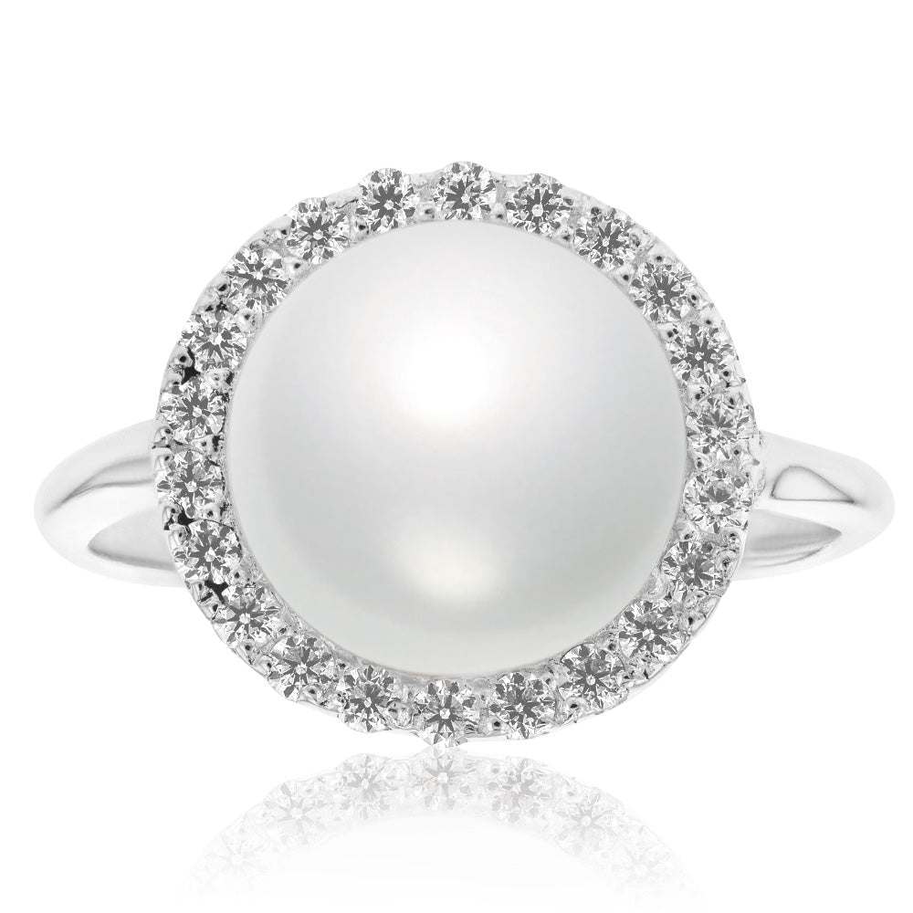 Sterling Silver Swarovski Pearl & Cubic Zirconia Halo Ring