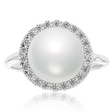 Sterling Silver Swarovski Pearl & Cubic Zirconia Halo Ring