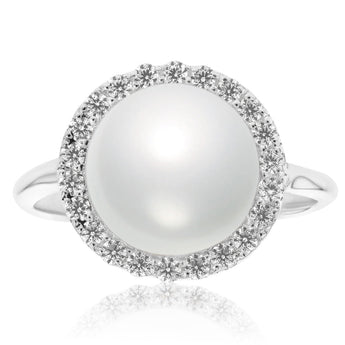 Sterling Silver Swarovski Pearl & Cubic Zirconia Halo Ring