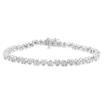 Sterling Silver 1/5 Carat Diamond Heart Bracelet 18.5cm