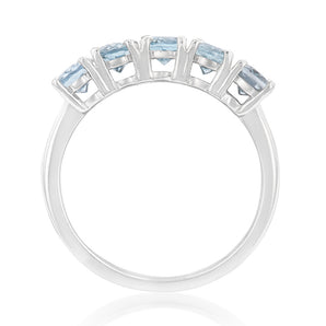 Sterling Silver 2.10ct Aquamarine x5 Oval Ring