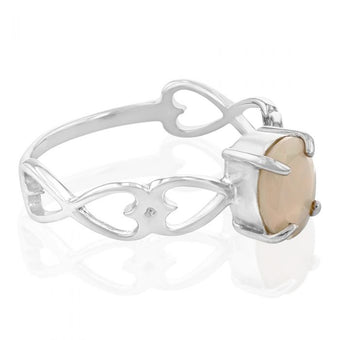 Sterling Silver 0.60ct Natural White Opal Heart Band Ring