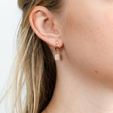 Sterling Silver Rose Gold Plated Cubic Zirconia Tag Hoop Earrings