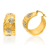 Sterling Silver Gold Plated Cubic Zirconia Broad Hoop Earrings