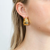 Sterling Silver Gold Plated Cubic Zirconia Broad Hoop Earrings