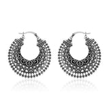 Sterling Silver Antique Pattern Hoop Earrings