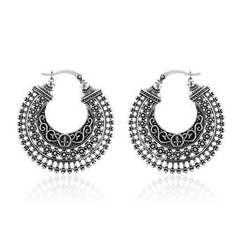 Sterling Silver Antique Pattern Hoop Earrings