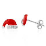 Sterling Silver Cubic Zirconia Santa Hat Stud Earrings