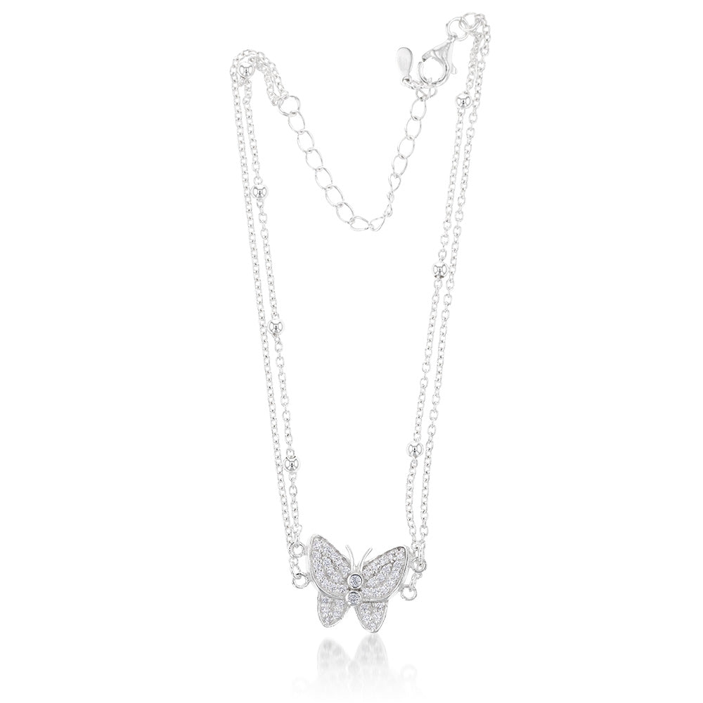 Sterling Silver Butterfly 27cm Anklet