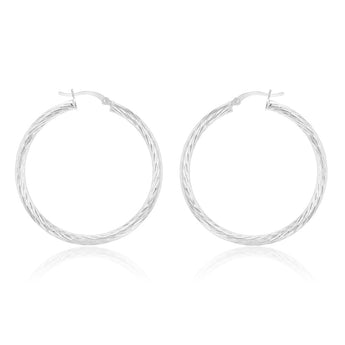 Sterling Silver Diamond Cut 40mm Hoop Earrings