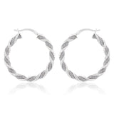 Sterling Silver Patterned Twisted Hoop Earrings