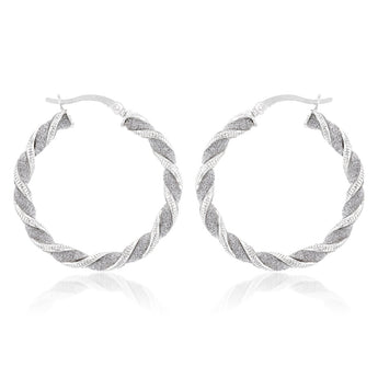 Sterling Silver Patterned Twisted Hoop Earrings