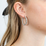 Sterling Silver Patterned Twisted Hoop Earrings