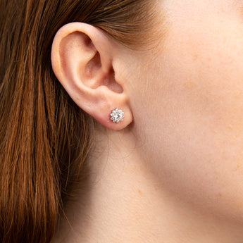 Sterling Silver Cubic Zirconia Flower Stud Earrings