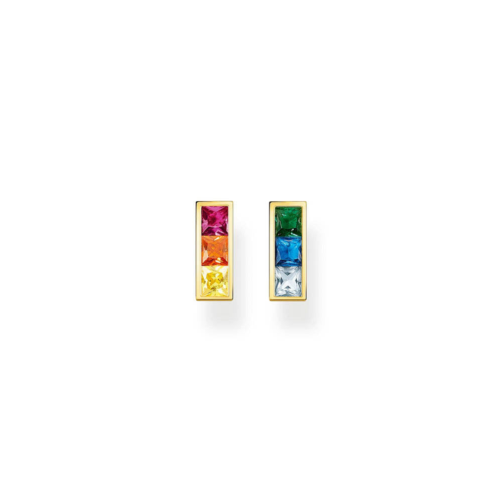 Thomas Sabo Sterling Silver Gold Plated Rainbow Bar Stud Earrings