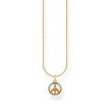 Thomas Sabo Sterling Silver Gold Plated Charm Club Rainbow Peace Pendant On Chain