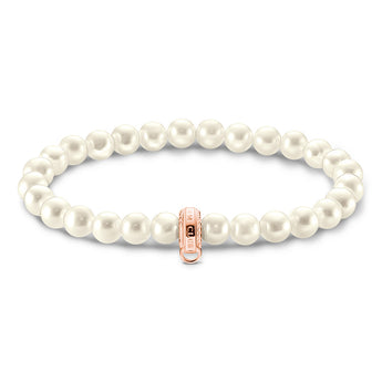 Thomas Sabo Sterling Silver Rose Gold Plated Charm Club F/W Pearl 17.5cm Bracelet