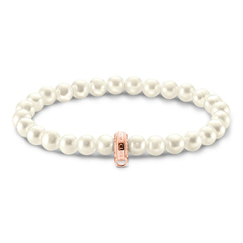 Thomas Sabo Sterling Silver Rose Gold Plated Charm Club F/W Pearl 15cm Bracelet