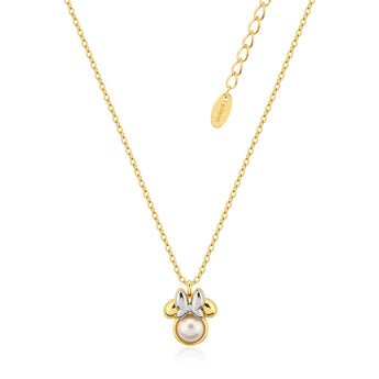 Disney Gold Plated Sterling Silver Minnie Mouse Pearl Pendant On Chain
