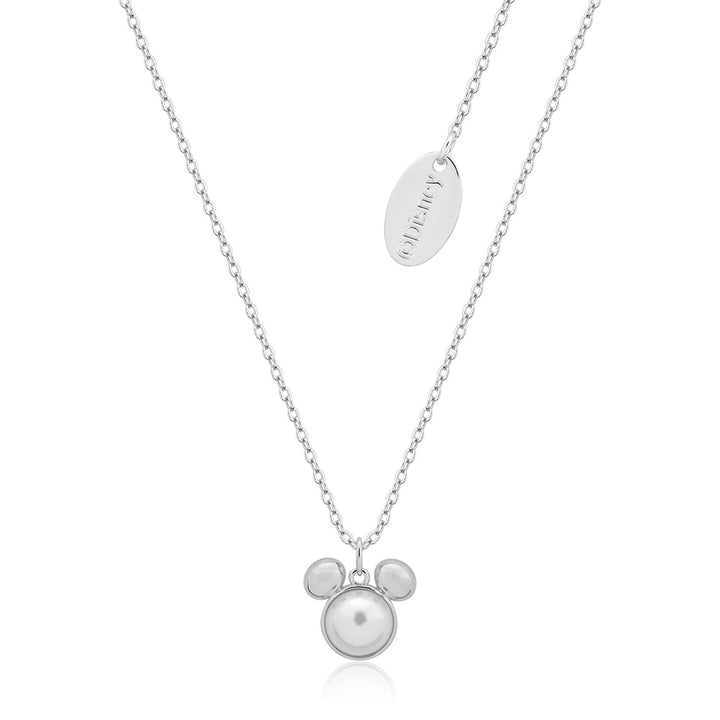 Couture Kingdom Disney Rhodium Plated Sterling Silver Mickey Mouse Pearl Pendant On Chain