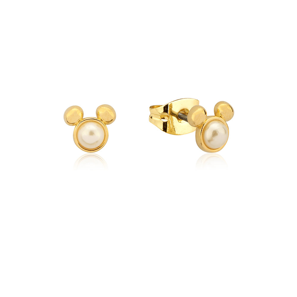 Disney Gold Plated Sterling Silver Mickey Mouse Pearl Stud Earrings