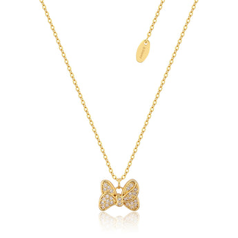 Disney Gold Plated Sterling Silver Minnie Mouse CZ Bow Pendant On Chain
