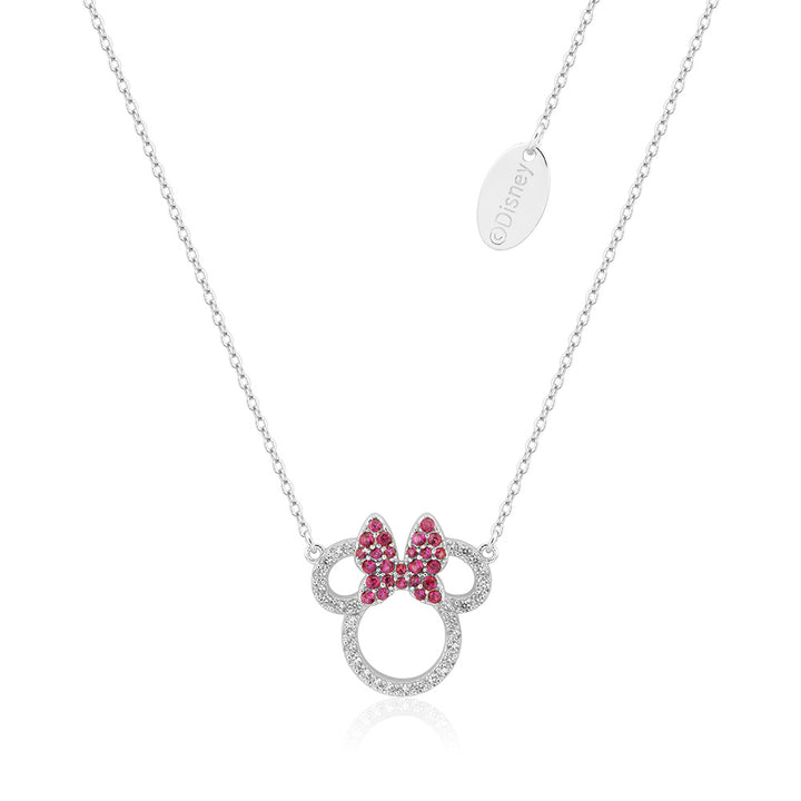 Couture Kingdom Disney Rhodium Plated Sterling Silver Minnie Mouse CZ Outline Red Pendant On Chain