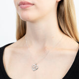 Sterling Silver Rhodium Plated White Cubic Zirconia Inscription Fancy Heart Pendant