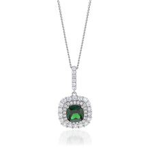 Load image into Gallery viewer, Sterling Silver Rhodium Plated Green And White Cushion Pendant