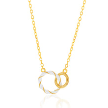 Load image into Gallery viewer, Sterling Silver Gold Plated White Enamel 2 Ring Pendant On 45.5cm Chain