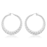 Sterling Silver Rhodium Plated 50mm Graduated Twisted Creole Earrings