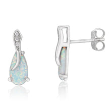 Load image into Gallery viewer, Sterling Silver Rhodium Plated Cubic Zirconia Synthetic Opal Crossover Earrings