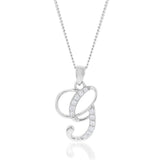 Sterling Silver Rhodium Plated Cubic Zirconia Script "G " Initial Pendant