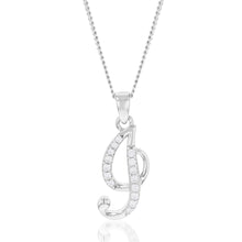 Load image into Gallery viewer, Sterling Silver Rhodium Plated Cubic Zirconia Script &quot;I &quot; Initial Pendant