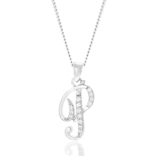 Load image into Gallery viewer, Sterling Silver Rhodium Plated Cubic Zirconia Script &quot;P &quot; Initial Pendant