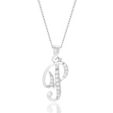 Sterling Silver Rhodium Plated Cubic Zirconia Script "P " Initial Pendant