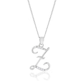 Sterling Silver Rhodium Plated Cubic Zirconia Script "Z " Initial Pendant