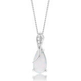 Sterling Silver Rhodium Plated Cubic Zirconia Synthetic Opal Crossover Pendant
