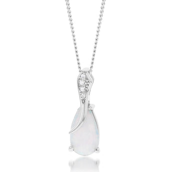 Sterling Silver Rhodium Plated Cubic Zirconia Synthetic Opal Crossover Pendant