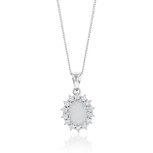 Load image into Gallery viewer, Sterling Silver Rhodium Plated Cubic Zirconia Synthetic Opal Round Pendant