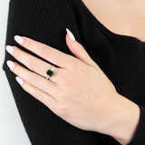 Sterling Silver Rhodium Plated Green And White Cubic Zirconia Emerald Cut Ring