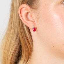 Load image into Gallery viewer, Sterling Silver Rhodium Plated Created Ruby And Cubic Zirconia Stud Earrings