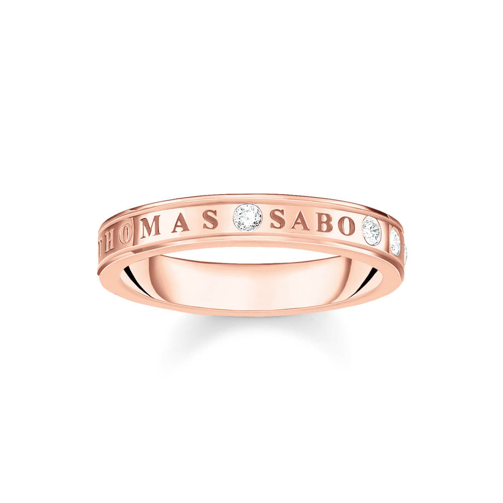 Thomas Sabo Sterling Silver Rose Gold Plated Sparkling Circle T S Since 1984 Ring