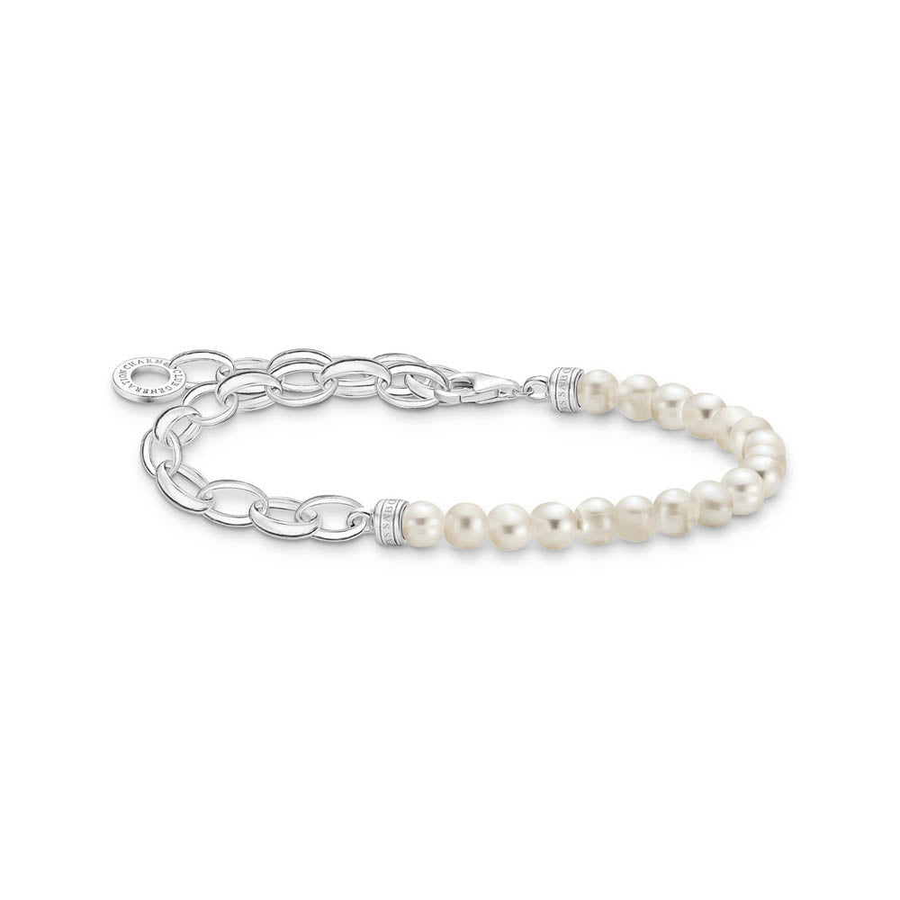 Thomas Sabo Charm Club Sterling Silver Link Chain Fresh Water Pearl 16-19cm Bracelet