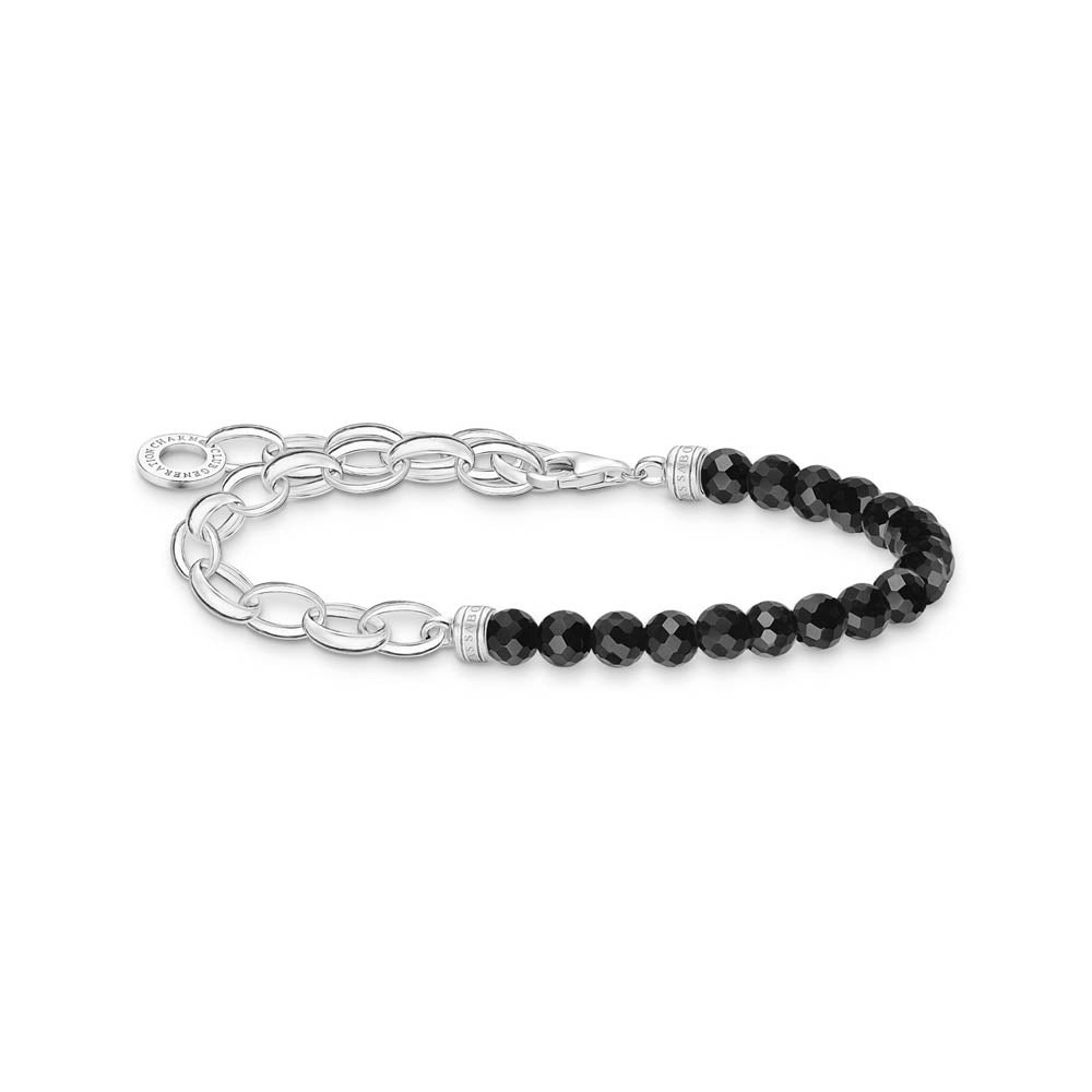 Thomas Sabo Charm Club Sterling Silver Link Chain Onyx Bead 16-19cm Bracelet