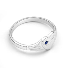 Load image into Gallery viewer, Sterling Silver Natural Sapphire Heart Signet Ring Size L