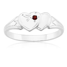 Load image into Gallery viewer, Sterling Silver Garnet 2Heart Signet Ring Size L