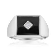 Load image into Gallery viewer, Sterling Silver Cubic Zirconia + Onyx Classic Ring